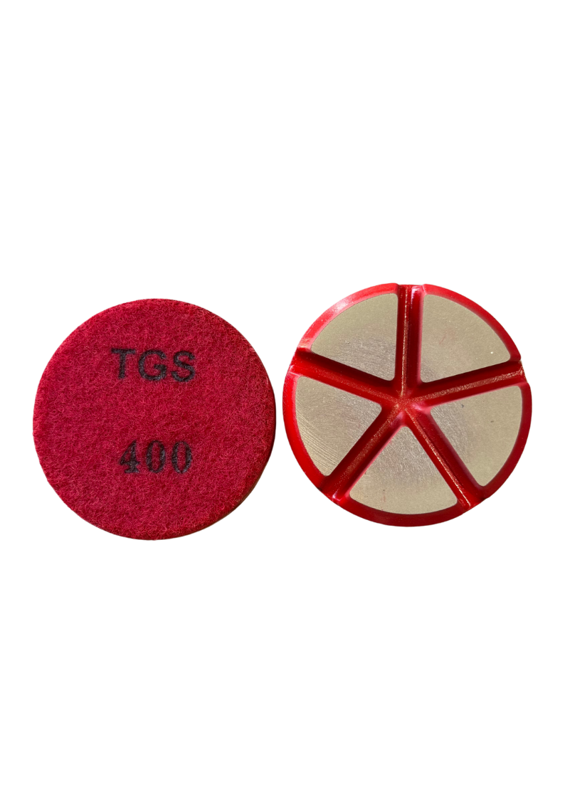Pyro 400 grit ceramic diamond polishing puck for concrete floor refinement.