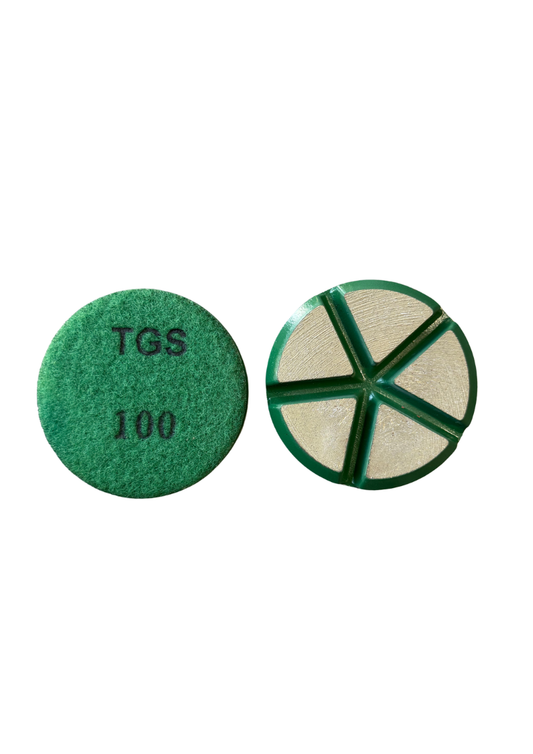Pyro 100 grit ceramic diamond polishing puck for scratch removal snd surface refinement. 