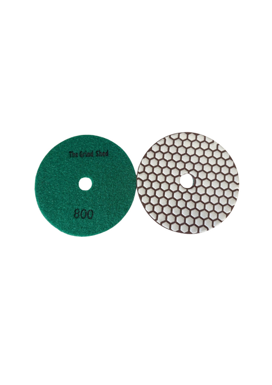 The Grind Shed 800 Grit Diamond Polishing Pad refines the surface after coarse grinding, making the floor shine.